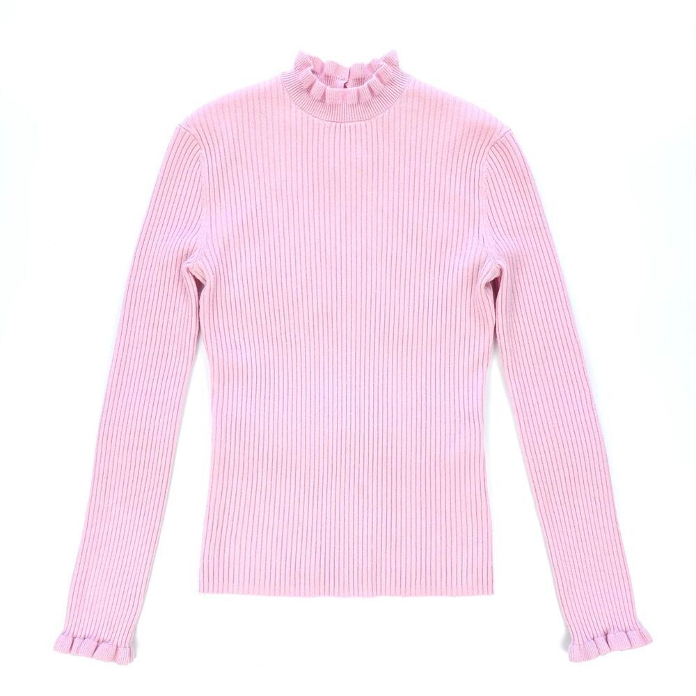 NEW Maje Maullya Wool Ribbed Knit Mock Neck Sweater Baby Pink Lolita Coquette